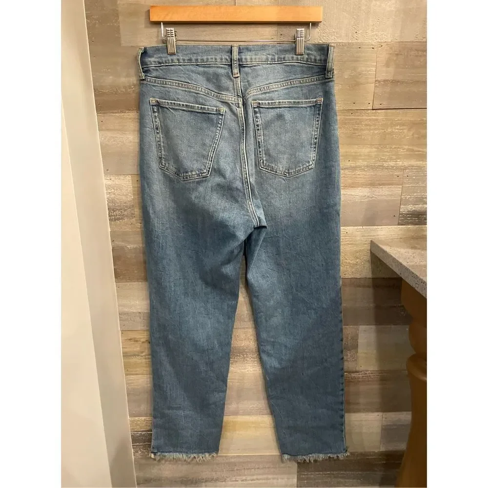 Old Navy 10 sky hi straight light wash button fly rough hem jeans - Picture 3 of 5